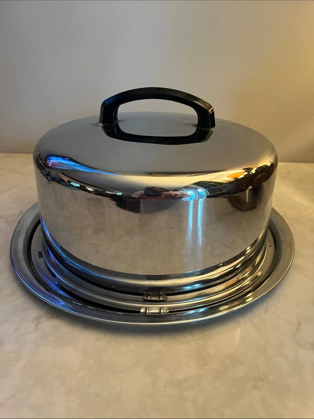 Vintage Chrome Cake Plate Cover Silver Metal Mid-Century MCM The Everedy Co